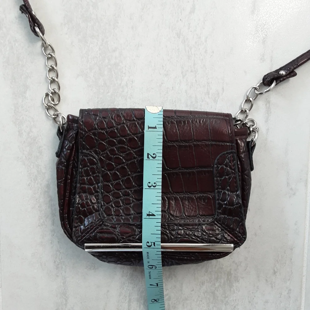 Merona Croc-Embossed Crossbody Bag in Dark Brown with Silver Hardware